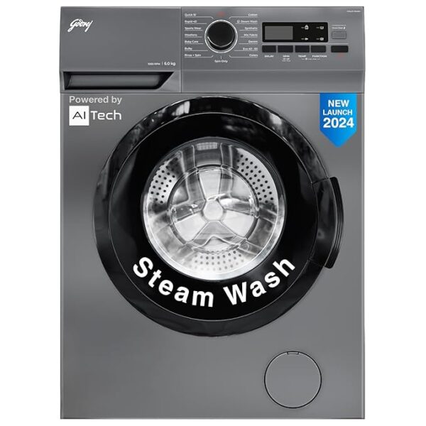 Godrej 6 Kg Eco-Wash With Steam Wash Fully-Automatic Front Load Washing Machine (2024 Model, WFEON ARG 6010 5.0, Silver Stream)